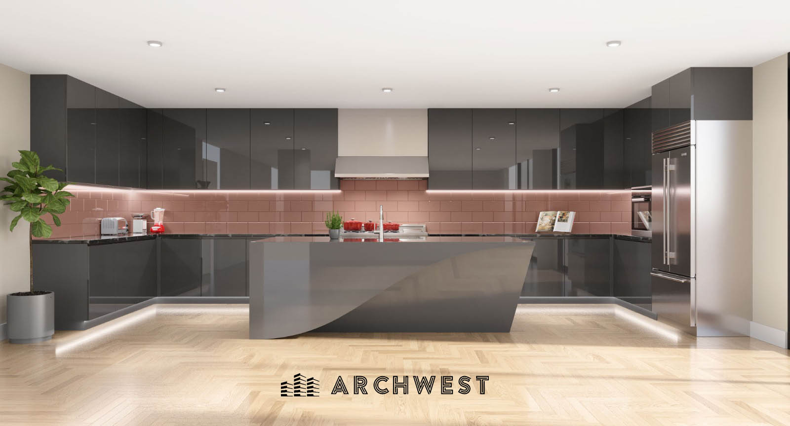 5. 3D Render of a Modern Kitchen, California, USA